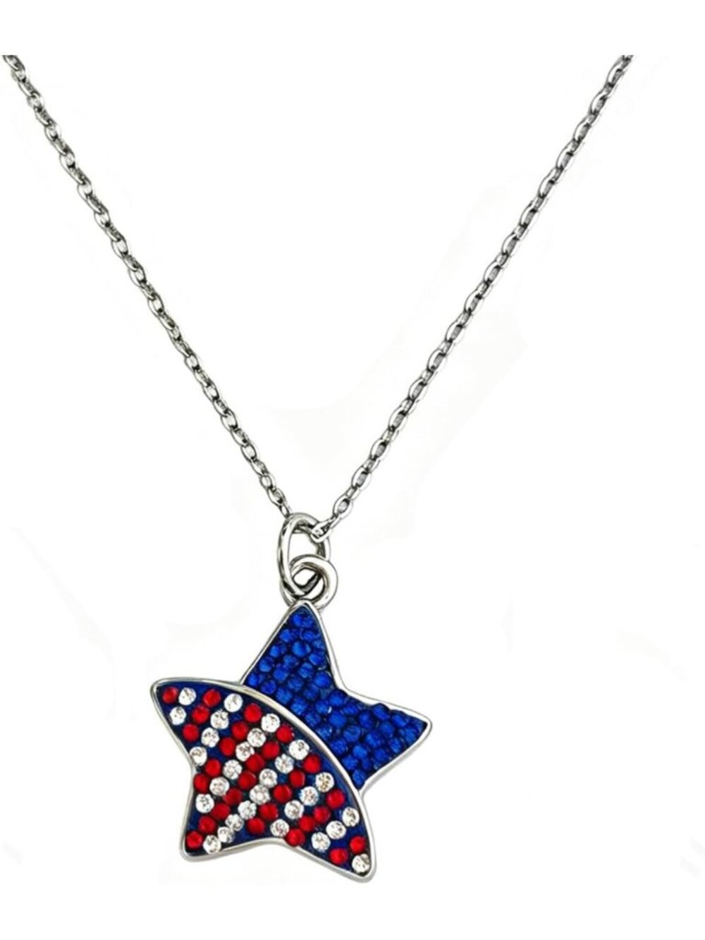 Patriotic Crystal Pendant Necklace & Dangle Earrings Set - USA Flag Jewelry